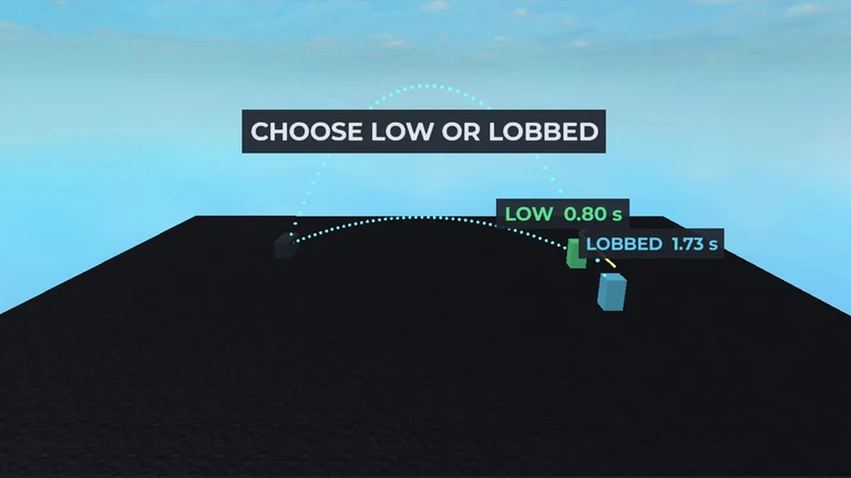 Low and lobbed ballistic trajectories previewed in Roblox Studio